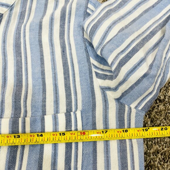 Cloth & Stone Womens SMALL Striped Tunic Top Blue Linen Button Down Blue Relaxed - Picture 6 of 7